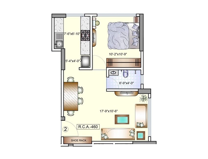 Floor plan of 1 BHK 460 Sq. Ft. Apartment in Zodiac Anjaneshwar, Mumbai