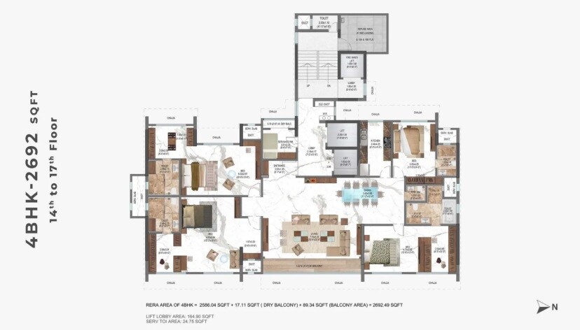 Floor plan of 4 BHK 2692 Sq. Ft. Apartment in ZYJ Sequoia, Mumbai