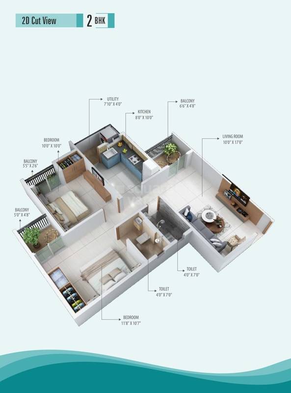 Floor plan of 2 BHK 583 Sq. Ft. Apartment in Aakar Park, Nagpur