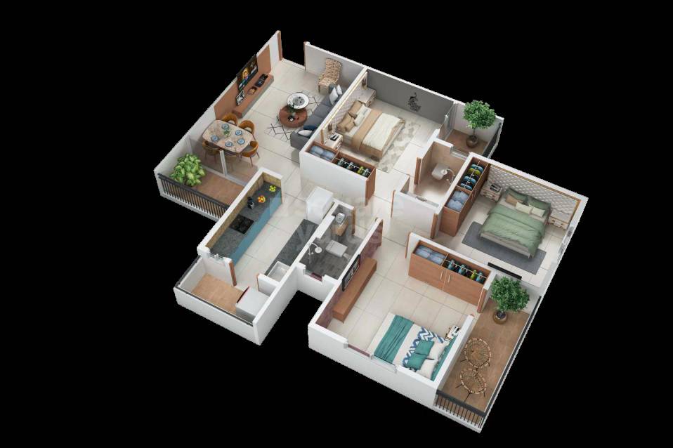 Floor plan of 3 BHK 720 Sq. Ft. Apartment in Aakar Park, Nagpur