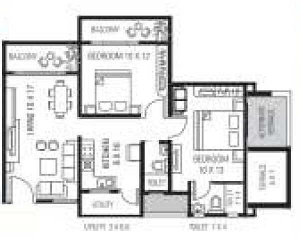Floor plan of 2 BHK 581 Sq. Ft. Apartment in Bhumesh Aarish Residency, Nagpur