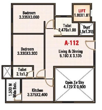 Floor plan of 2 BHK 658 Sq. Ft. Apartment in DHL Singapore Life City, Nagpur