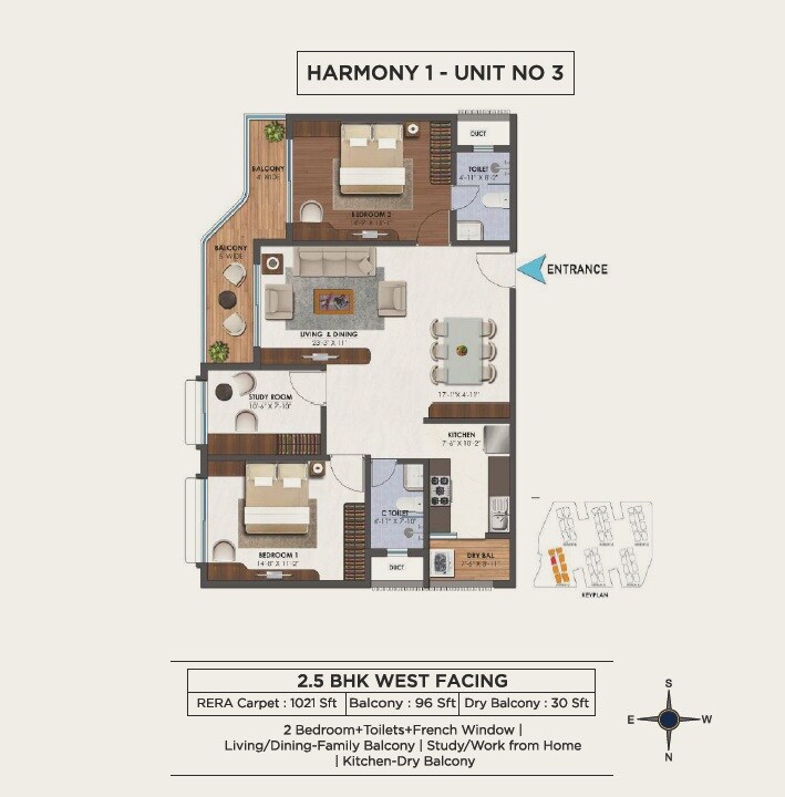 2 BHK 1021 Sq. Ft. Apartment