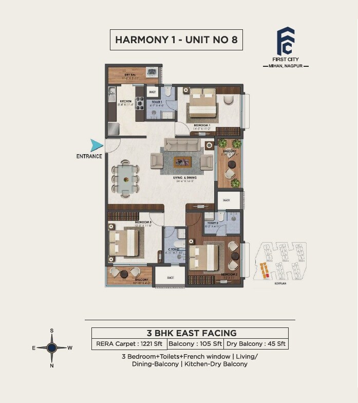 3 BHK 1221 Sq. Ft. Apartment
