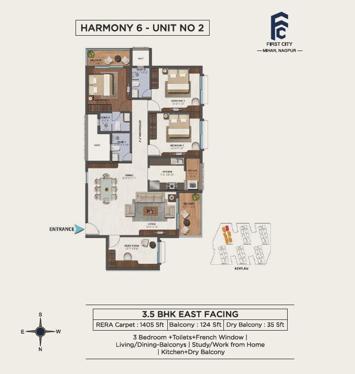 3 BHK 1405 Sq. Ft. Apartment