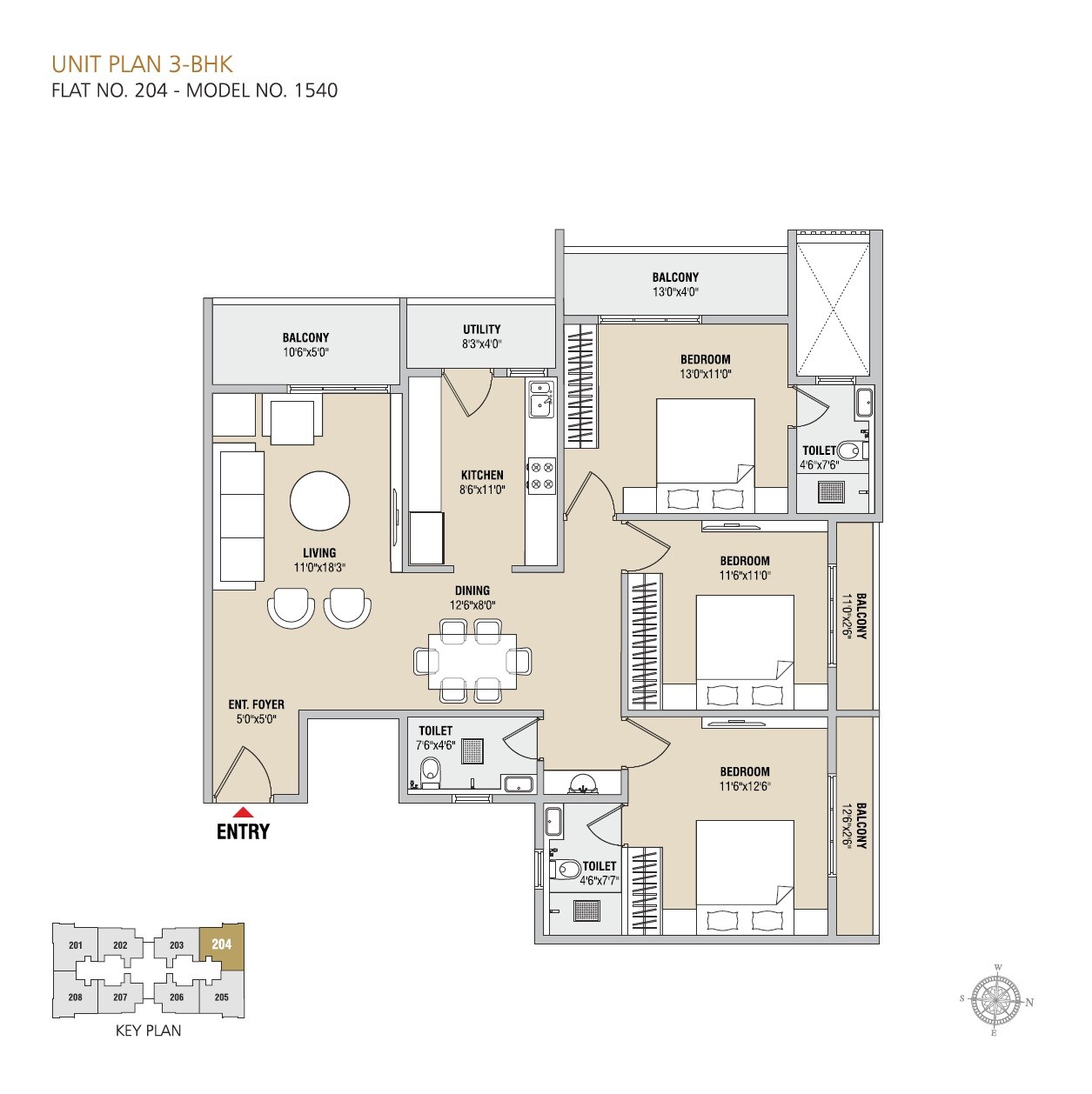 3 BHK 1540 Sq. Ft. Apartment