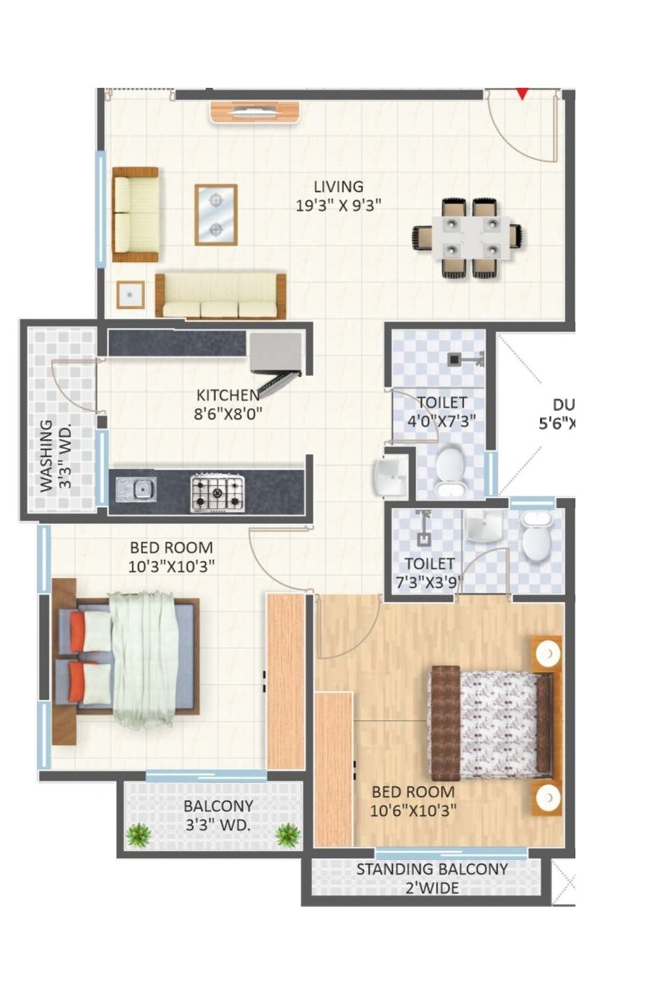2 BHK 932 Sq. Ft. Apartment