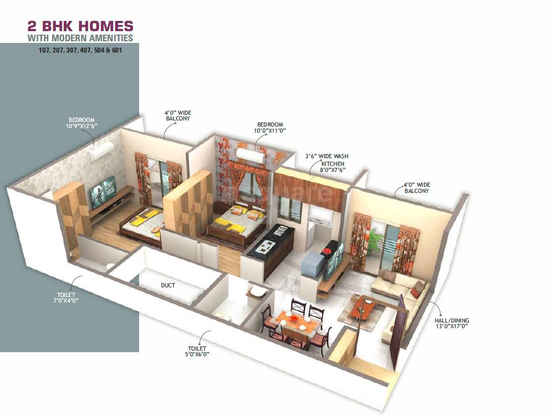 Floor plan of 2 BHK 578 Sq. Ft. Apartment in Krishna Leela Jaitala, Nagpur