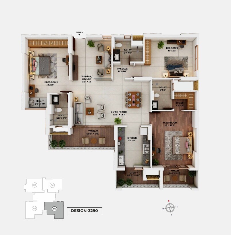 Floor plan of 3 BHK 1468 Sq. Ft. Apartment in Kukreja Paris City, Nagpur