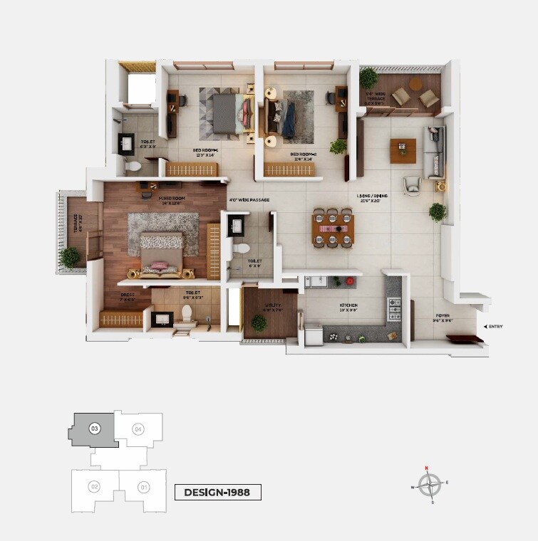 Floor plan of 3 BHK 1603 Sq. Ft. Apartment in Kukreja Paris City, Nagpur