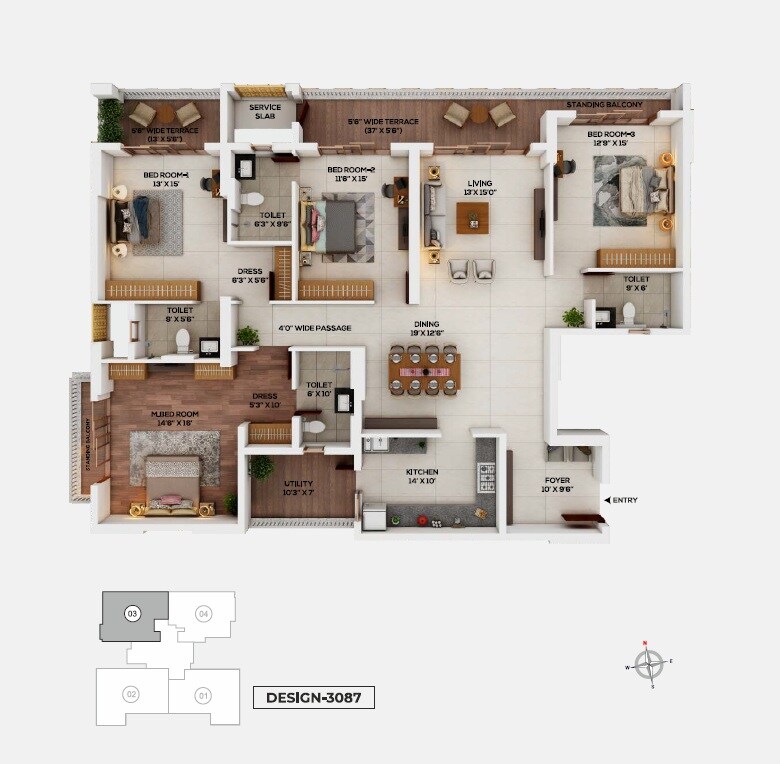 Floor plan of 4 BHK 2085 Sq. Ft. Apartment in Kukreja Paris City, Nagpur