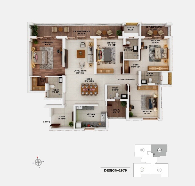 Floor plan of 4 BHK 2161 Sq. Ft. Apartment in Kukreja Paris City, Nagpur