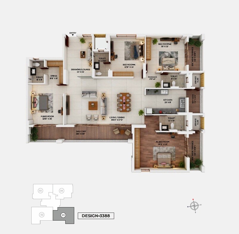 Floor plan of 4 BHK 2372 Sq. Ft. Apartment in Kukreja Paris City, Nagpur