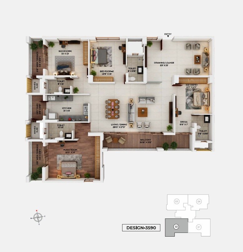 Floor plan of 4 BHK 2513 Sq. Ft. Apartment in Kukreja Paris City, Nagpur
