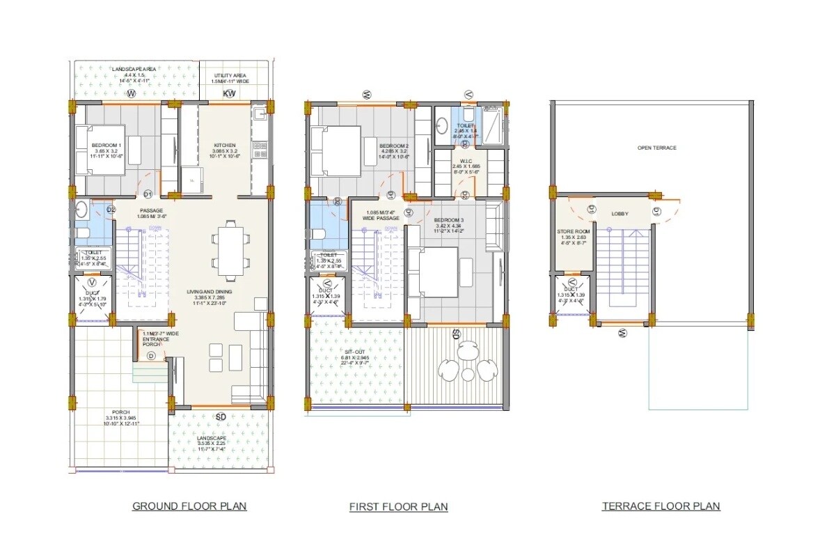 Floor plan of 3 BHK 1830 Sq. Ft. Row House in Leverage Green Meadows, Nagpur