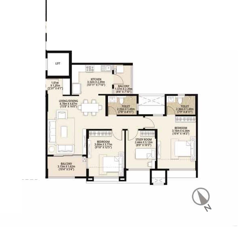 2 BHK 966 Sq. Ft. Apartment