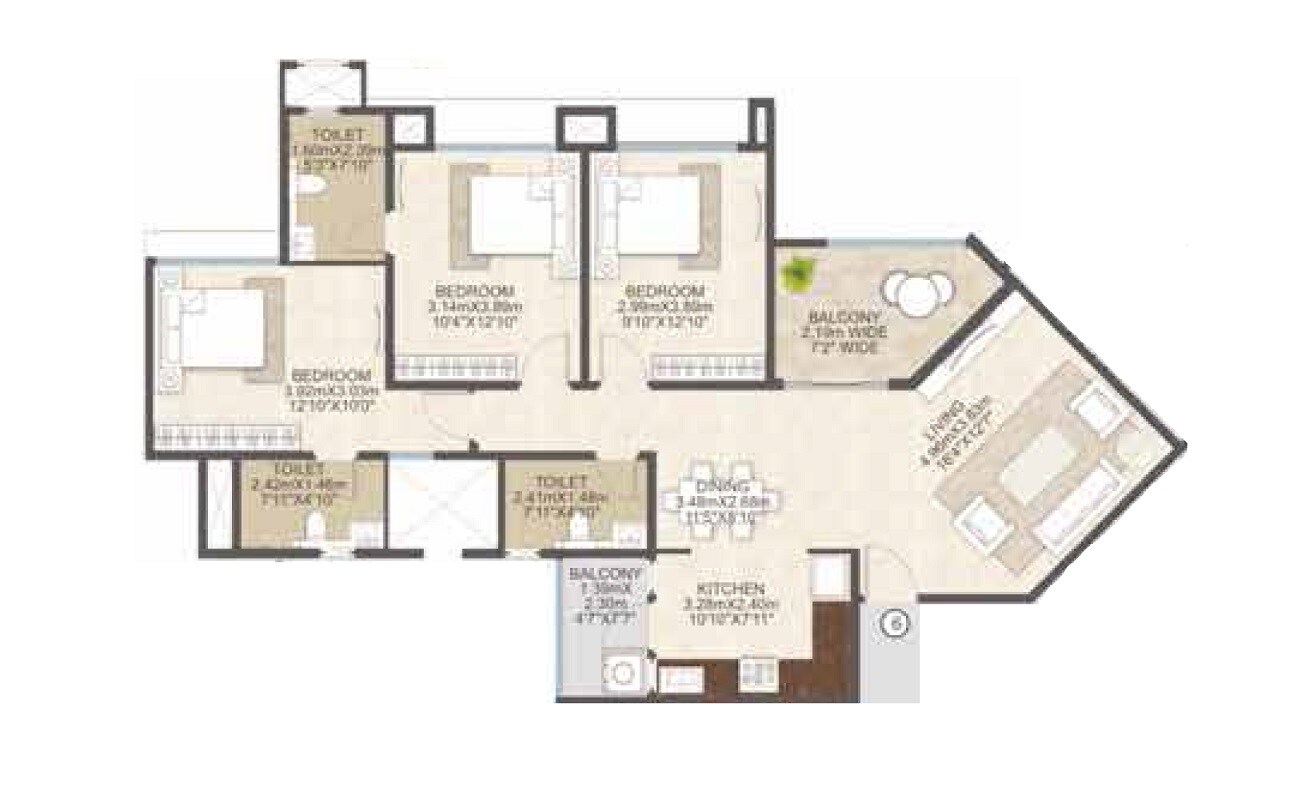 3 BHK 1252 Sq. Ft. Apartment