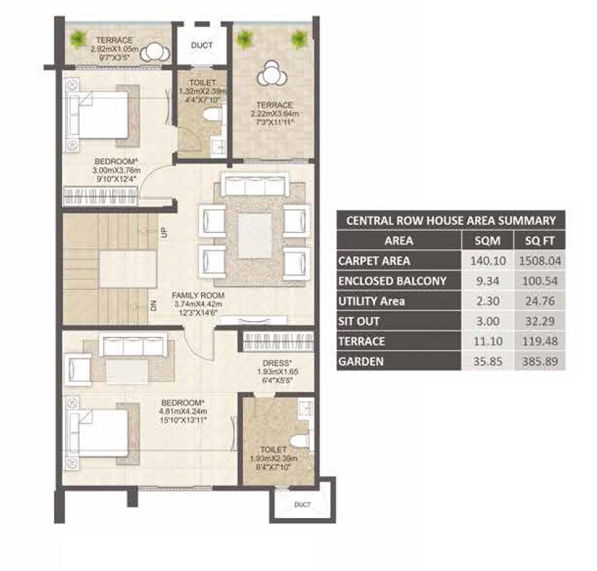 Floor plan of 3 BHK 1271 Sq. Ft. Row House in Mahindra Bloomdale, Nagpur