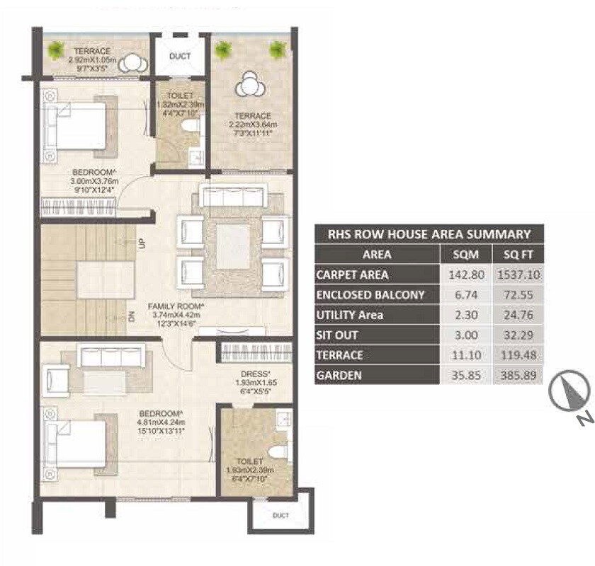 Floor plan of 3 BHK 2172 Sq. Ft. Row House in Mahindra Bloomdale, Nagpur