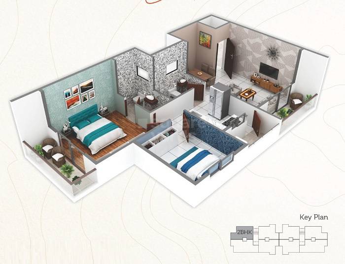 Floor plan of 2 BHK 617 Sq. Ft. Apartment in Meher Ganga, Nagpur