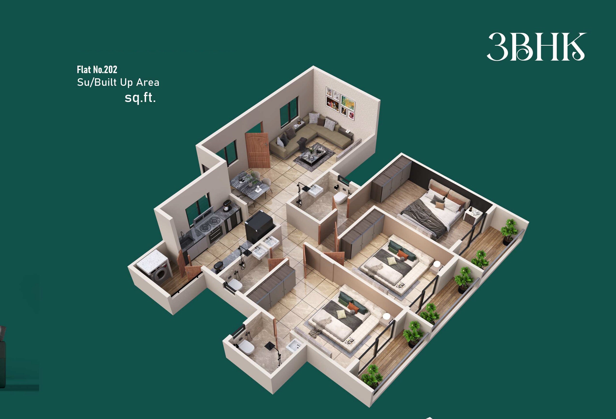 3 BHK 1300 Sq. Ft. Apartment