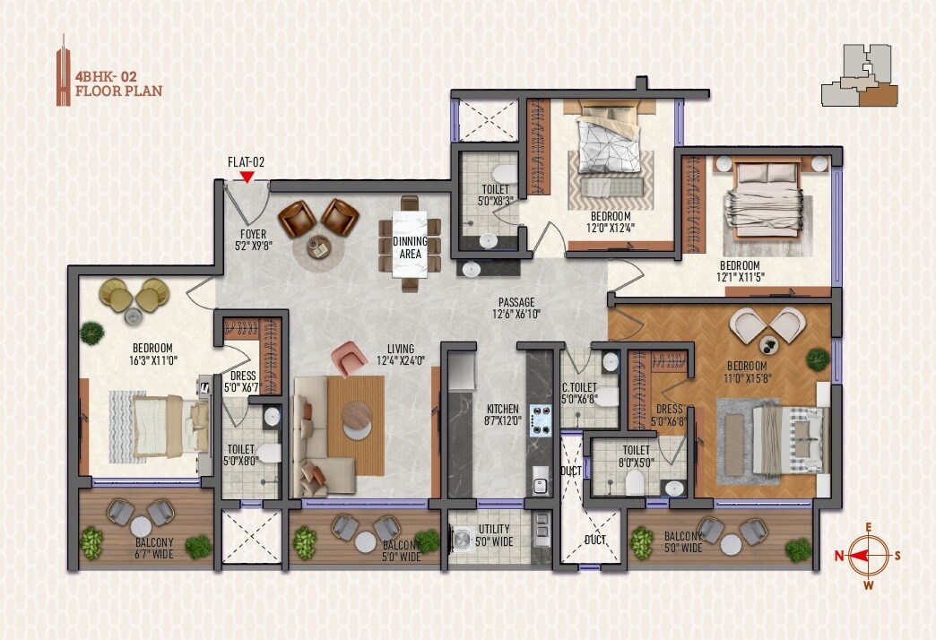 Floor plan of 4 BHK 2906 Sq. Ft. Apartment in Pars Central Park Tower, Nagpur