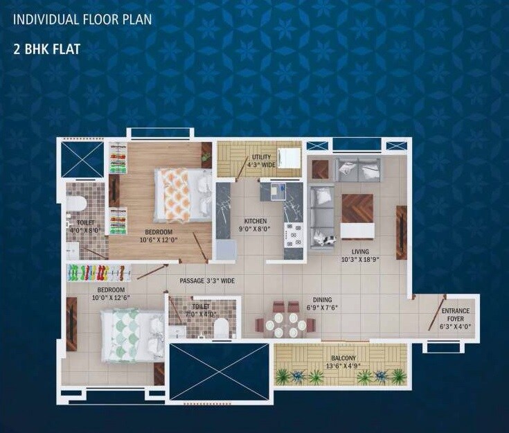 Floor plan of 2 BHK 538 Sq. Ft. Apartment in Sharad Pratiksha Heights, Nagpur