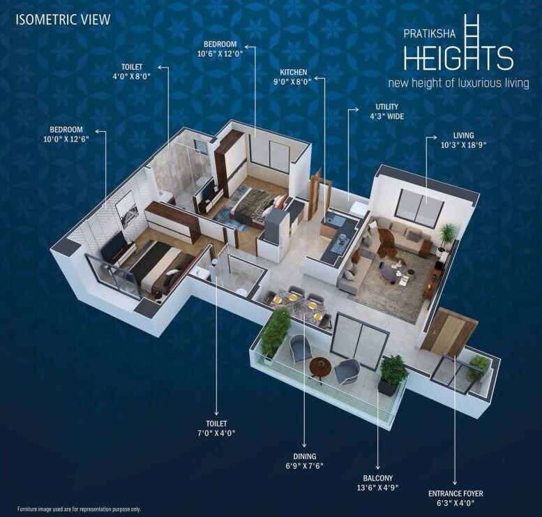 Floor plan of 2 BHK 589 Sq. Ft. Apartment in Sharad Pratiksha Heights, Nagpur