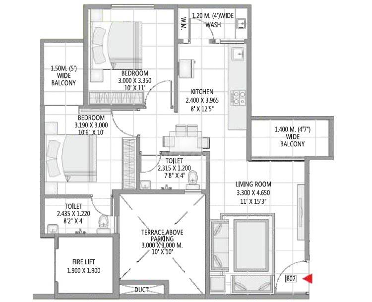 Floor plan of 2 BHK 577 Sq. Ft. Apartment in Shree Laxmi Peace City, Nagpur
