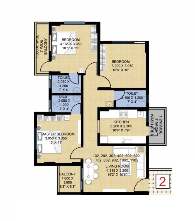 Floor plan of 2 BHK 518 Sq. Ft. Apartment in Supreme Avenue Tower, Nagpur