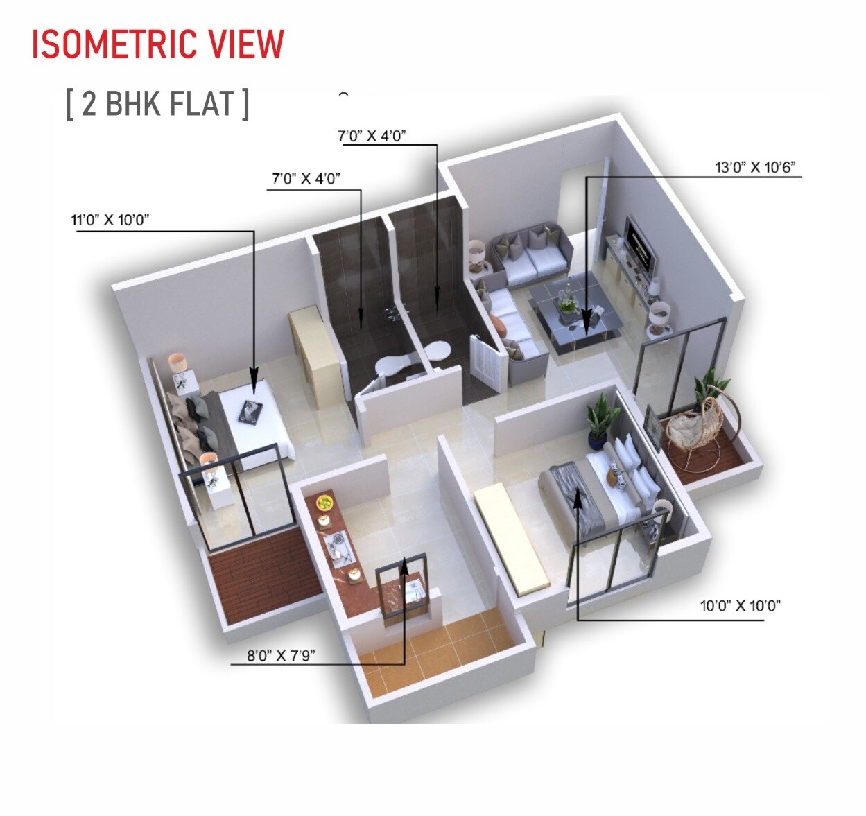 Floor plan of 2 BHK 536 Sq. Ft. Apartment in Supreme Avenue Tower, Nagpur