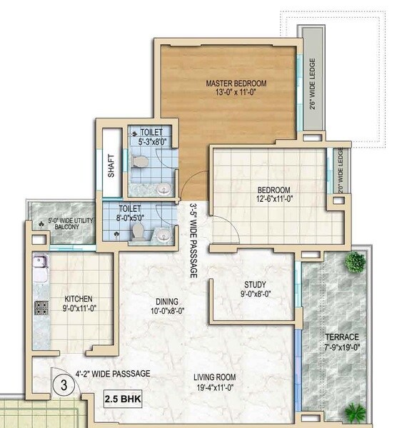 Floor plan of 2 BHK 1575 Sq. Ft. Apartment in Tata Capitol Heights, Nagpur