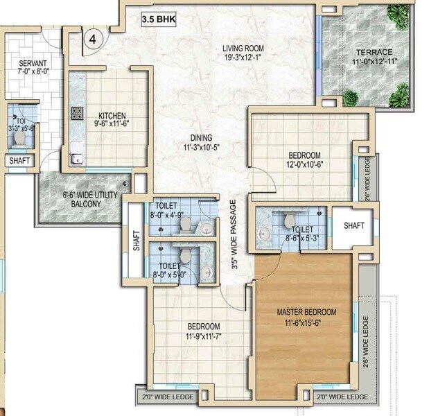 Floor plan of 3 BHK 2042 Sq. Ft. Apartment in Tata Capitol Heights, Nagpur