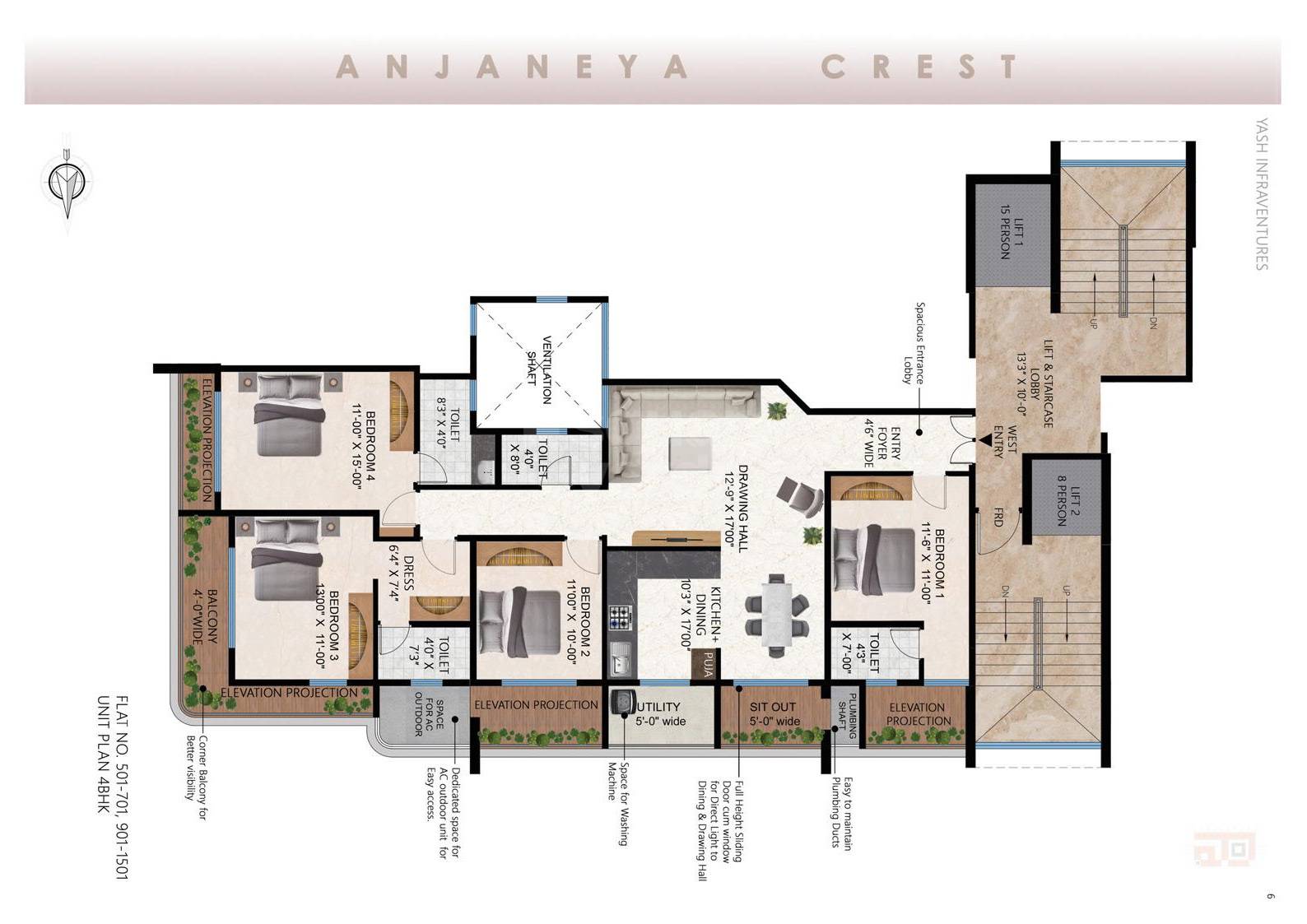 4 BHK 1660 Sq. Ft. Apartment