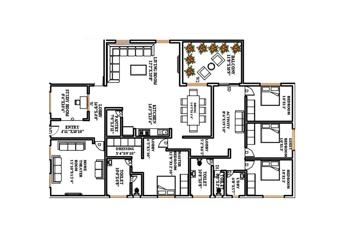 Floor plan of 3 BHK 1221 Sq. Ft. Apartment in Anmols Nayantara City One, Nashik