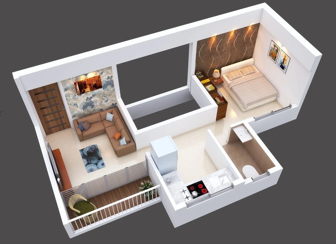 Floor plan of 1 BHK Apartment - 262 sq. ft. in S And S Chaitraban, Nashik