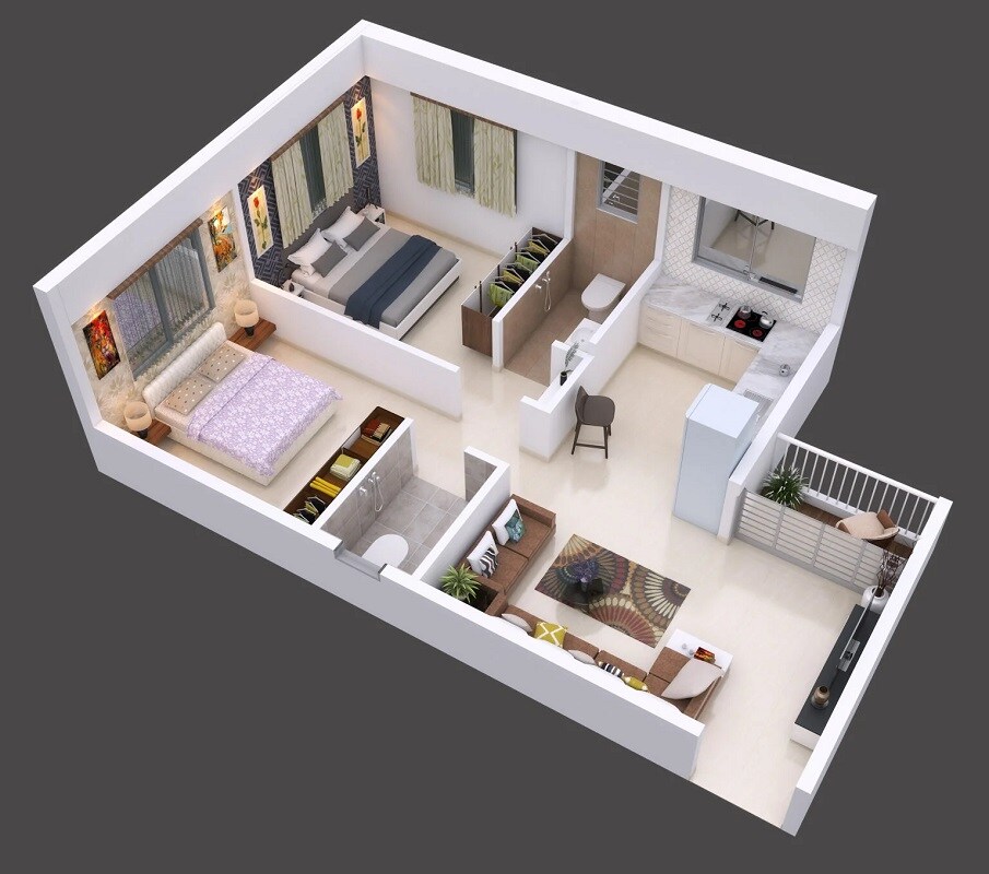 Floor plan of 2 BHK Apartment - 473 sq. ft. in S And S Chaitraban, Nashik