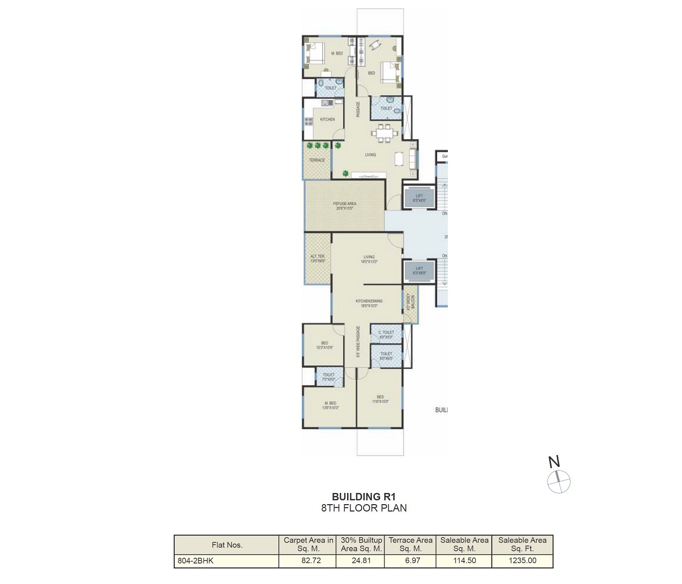 Floor plan of 2 BHK 1235 Sq. Ft. Apartment in Suyojit One World, Nashik
