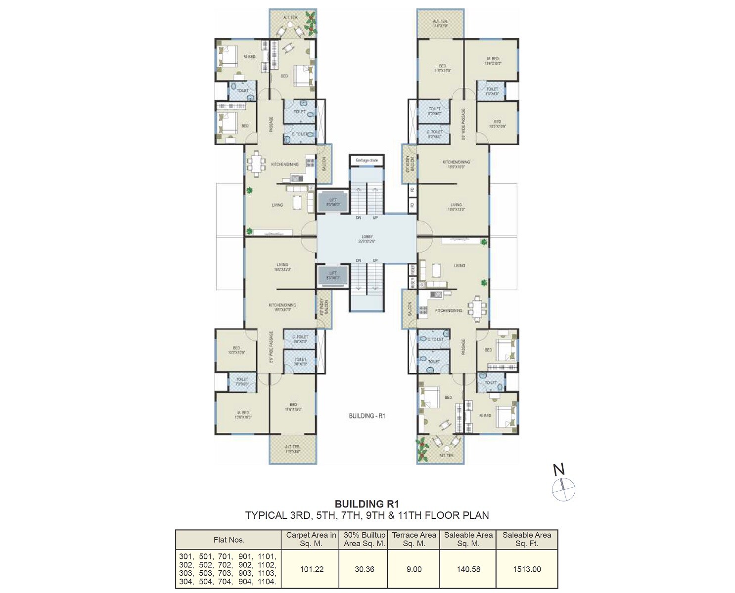 Floor plan of 3 BHK 1513 Sq. Ft. Apartment in Suyojit One World, Nashik