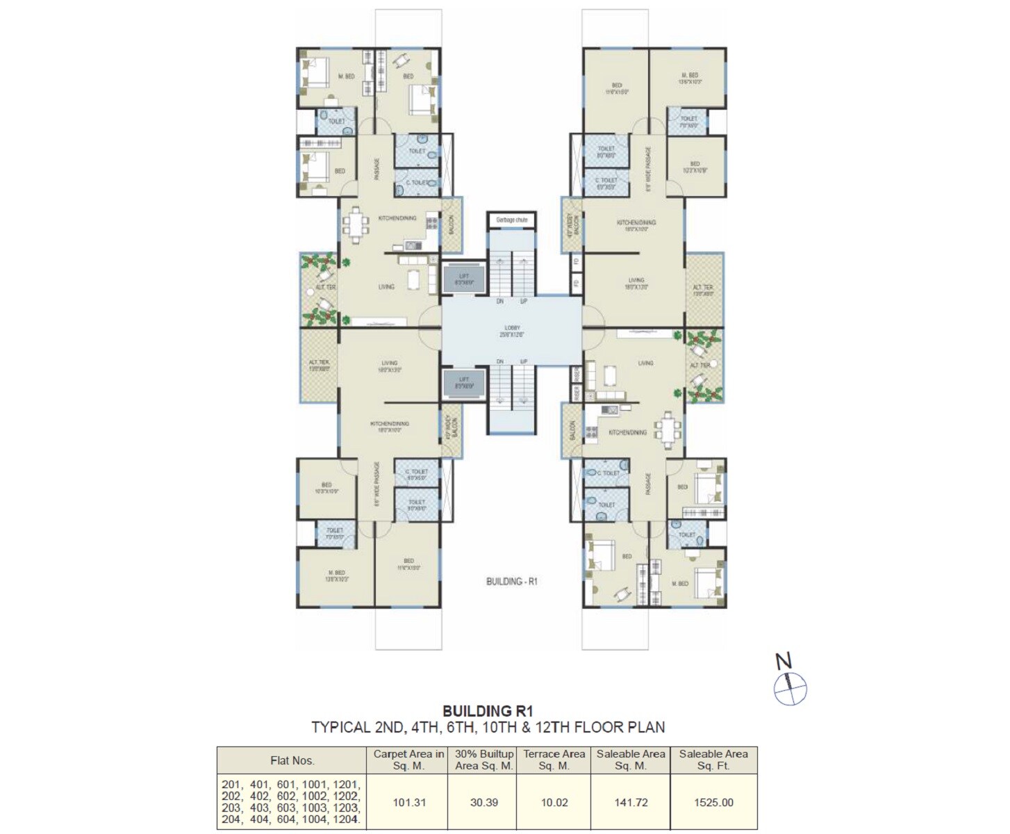 Floor plan of 3 BHK 1525 Sq. Ft. Apartment in Suyojit One World, Nashik