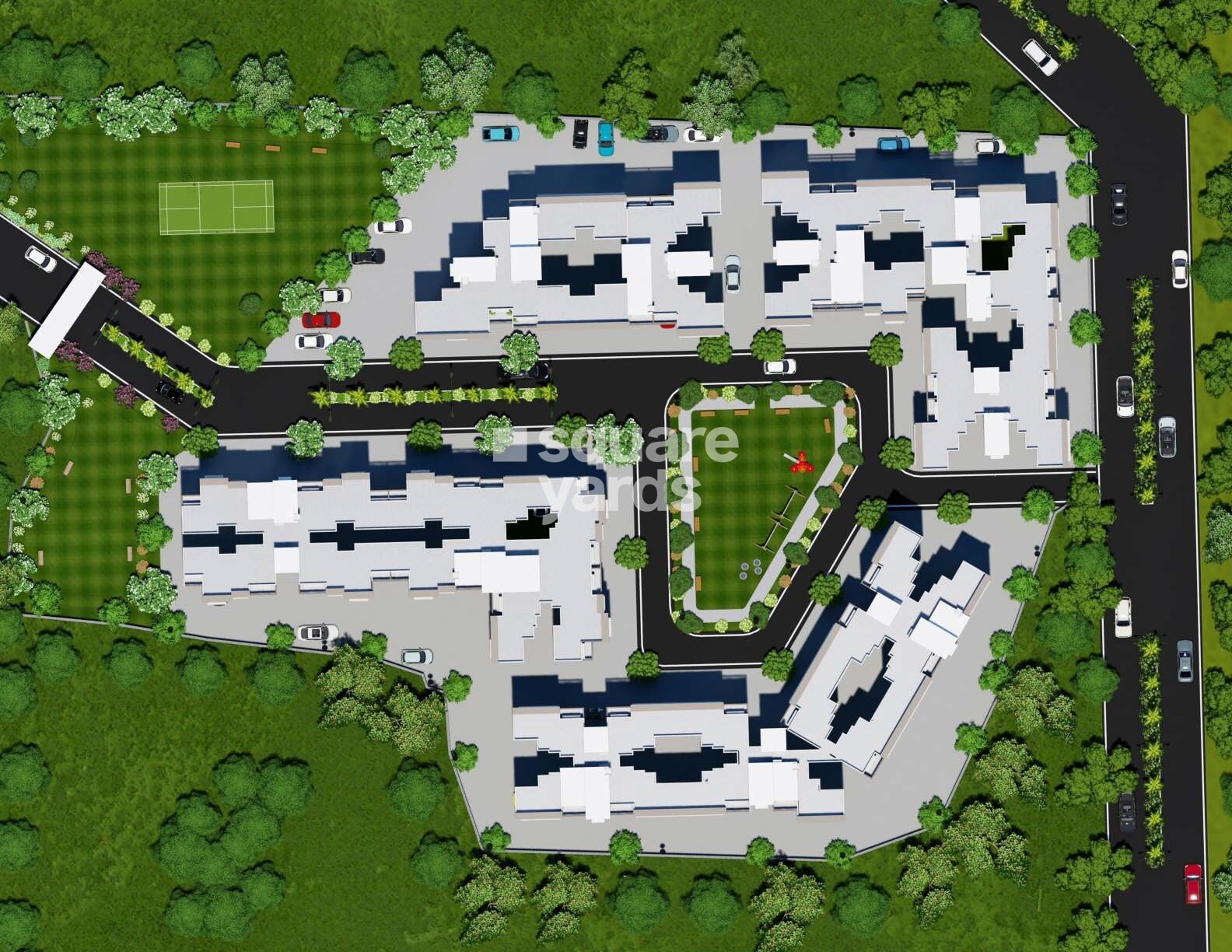 Jayram-Residency-Navi-Mumbai_a grassy area with a building and a green field