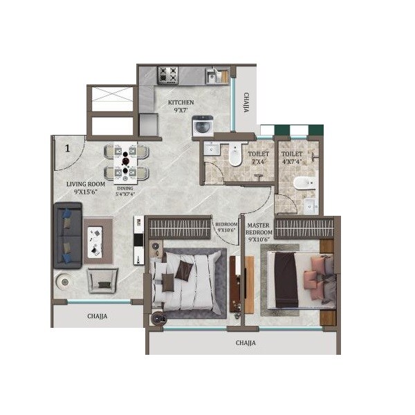 2 BHK 574 Sq. Ft. Apartment