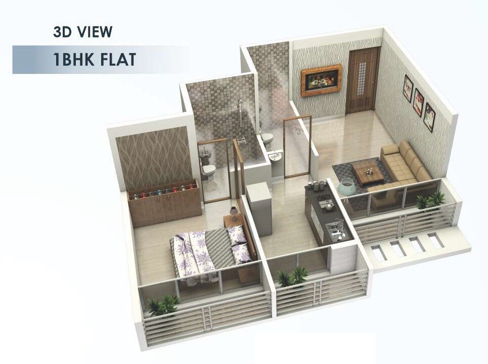 Floor plan of 1 BHK 292 Sq. Ft. Apartment in 365 Majestic Planet, Navi Mumbai