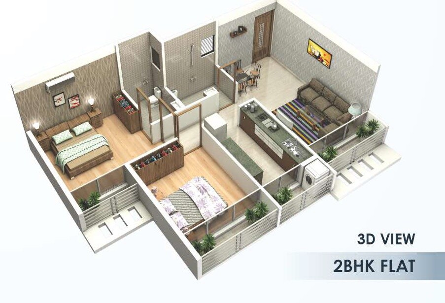 Floor plan of 2 BHK 630 Sq. Ft. Apartment in 365 Majestic Planet, Navi Mumbai
