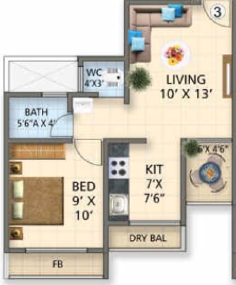 1 BHK 264 Sq. Ft. Apartment