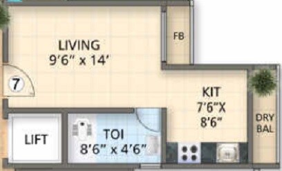 Floor plan of 233 Sq. Ft. Studio in 5P Aria, Navi Mumbai
