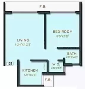 Floor plan of 1 BHK 580 Sq. Ft. Apartment in 5P Gokul Ashish, Navi Mumbai