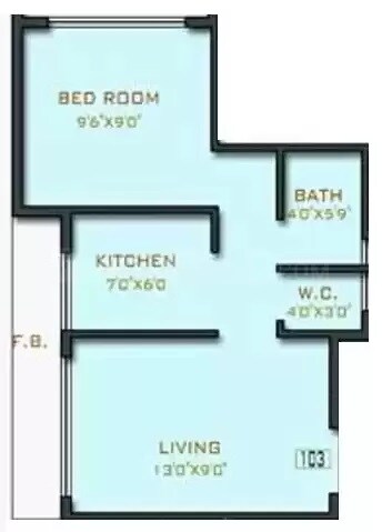 Floor plan of 1 BHK 750 Sq. Ft. Apartment in 5P Gokul Ashish, Navi Mumbai