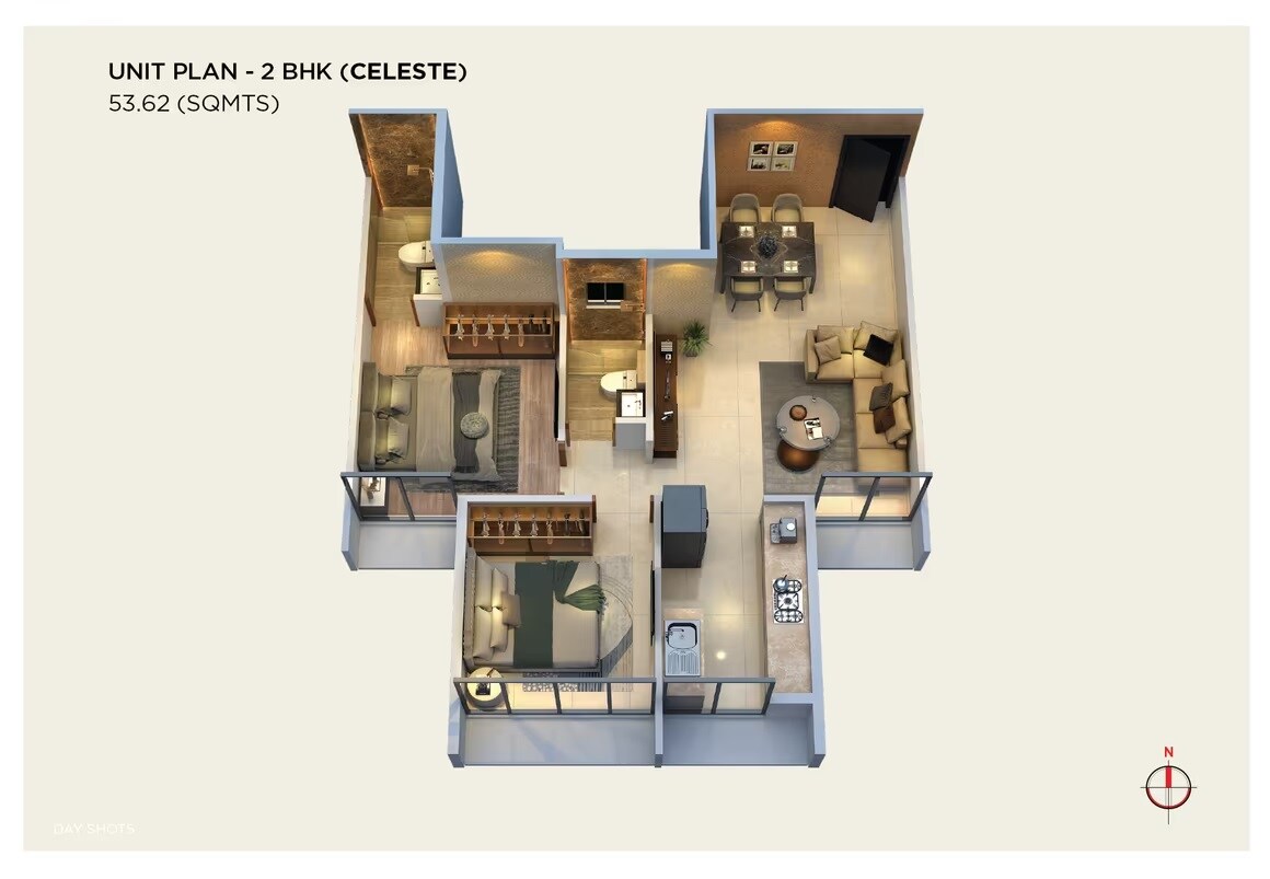 Floor plan of 2 BHK 577 Sq. Ft. Apartment in A Space Estella, Navi Mumbai