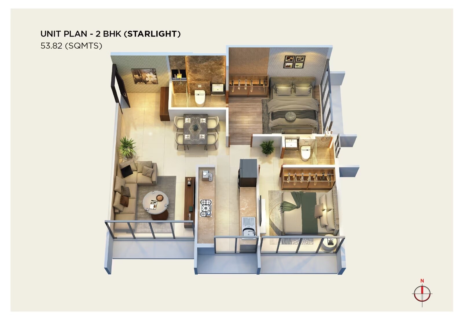 Floor plan of 2 BHK 579 Sq. Ft. Apartment in A Space Estella, Navi Mumbai